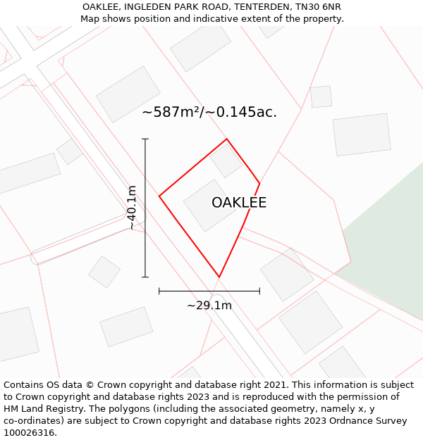 OAKLEE, INGLEDEN PARK ROAD, TENTERDEN, TN30 6NR: Plot and title map