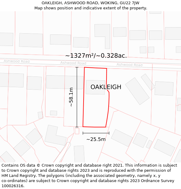 OAKLEIGH, ASHWOOD ROAD, WOKING, GU22 7JW: Plot and title map