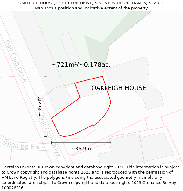 OAKLEIGH HOUSE, GOLF CLUB DRIVE, KINGSTON UPON THAMES, KT2 7DF: Plot and title map