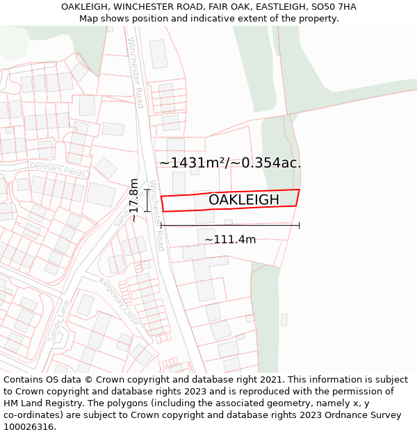 OAKLEIGH, WINCHESTER ROAD, FAIR OAK, EASTLEIGH, SO50 7HA: Plot and title map