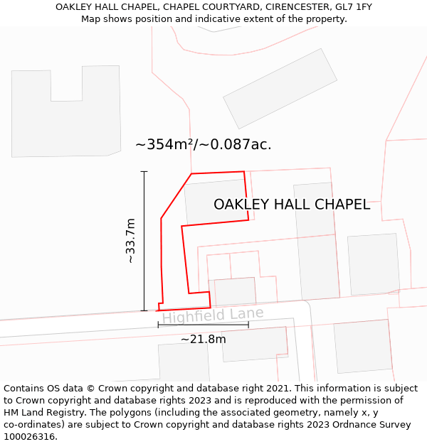 OAKLEY HALL CHAPEL, CHAPEL COURTYARD, CIRENCESTER, GL7 1FY: Plot and title map