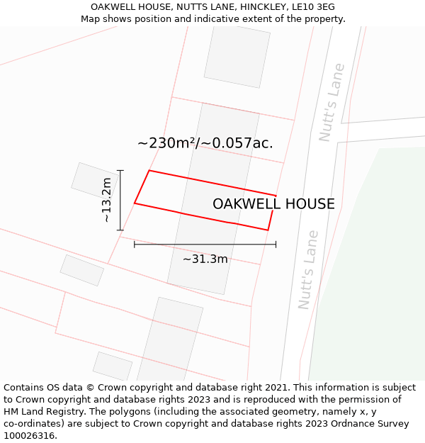 OAKWELL HOUSE, NUTTS LANE, HINCKLEY, LE10 3EG: Plot and title map