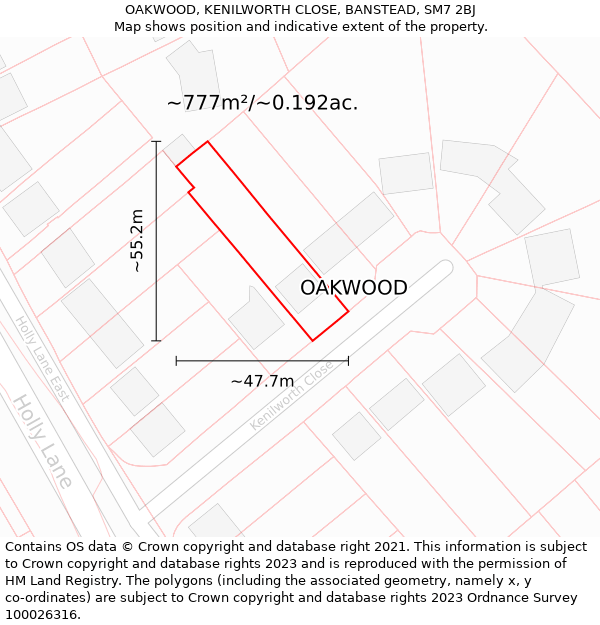 OAKWOOD, KENILWORTH CLOSE, BANSTEAD, SM7 2BJ: Plot and title map