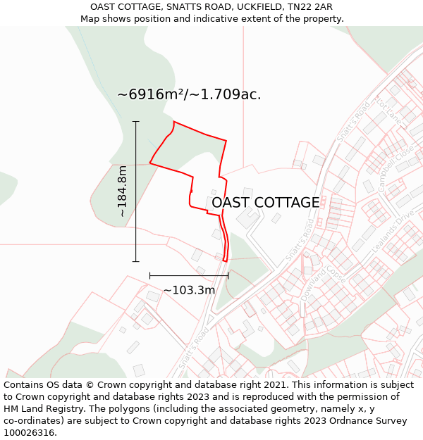 OAST COTTAGE, SNATTS ROAD, UCKFIELD, TN22 2AR: Plot and title map