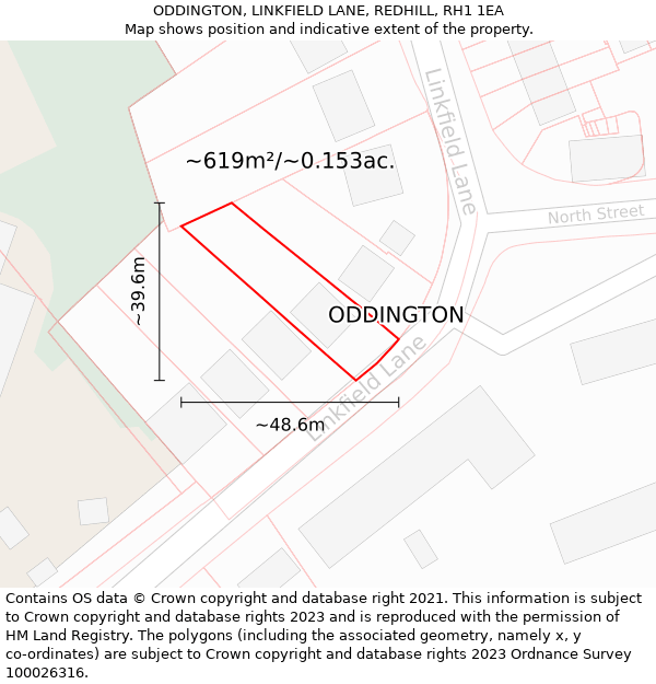 ODDINGTON, LINKFIELD LANE, REDHILL, RH1 1EA: Plot and title map