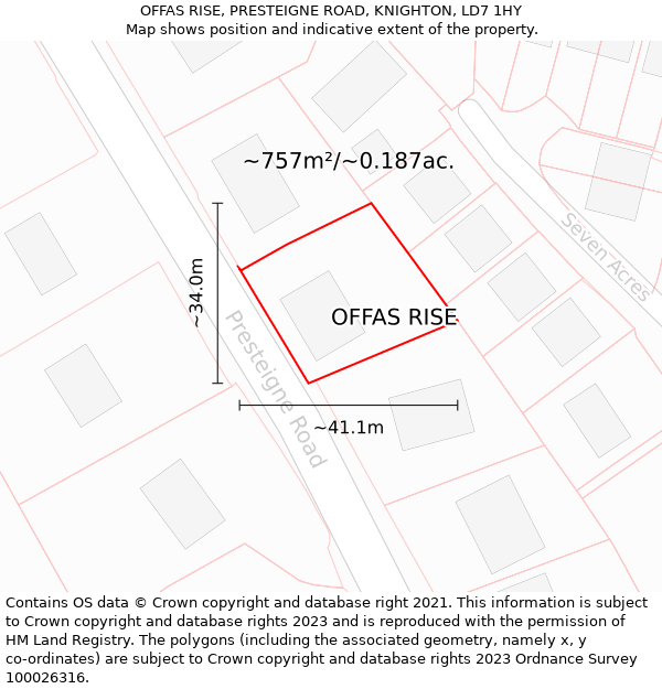 OFFAS RISE, PRESTEIGNE ROAD, KNIGHTON, LD7 1HY: Plot and title map