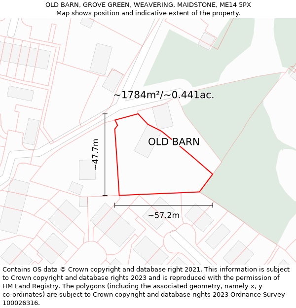 OLD BARN, GROVE GREEN, WEAVERING, MAIDSTONE, ME14 5PX: Plot and title map