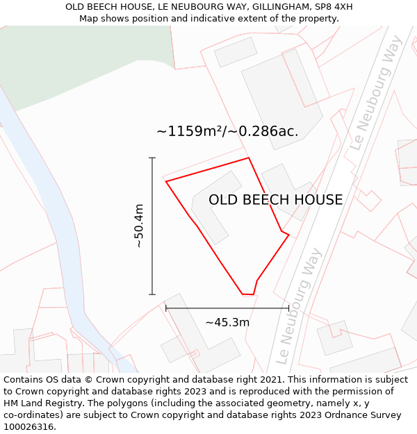 OLD BEECH HOUSE, LE NEUBOURG WAY, GILLINGHAM, SP8 4XH: Plot and title map