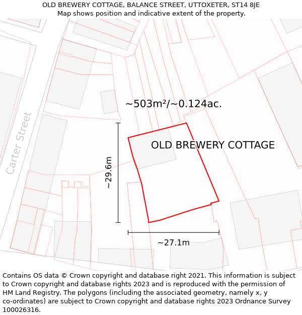 OLD BREWERY COTTAGE, BALANCE STREET, UTTOXETER, ST14 8JE: Plot and title map