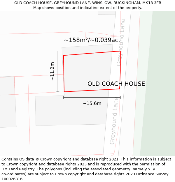 OLD COACH HOUSE, GREYHOUND LANE, WINSLOW, BUCKINGHAM, MK18 3EB: Plot and title map