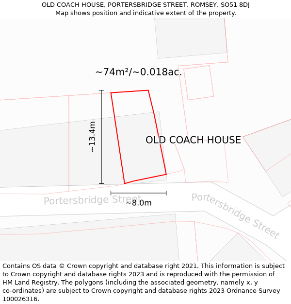 OLD COACH HOUSE, PORTERSBRIDGE STREET, ROMSEY, SO51 8DJ: Plot and title map