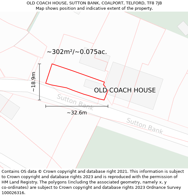 OLD COACH HOUSE, SUTTON BANK, COALPORT, TELFORD, TF8 7JB: Plot and title map