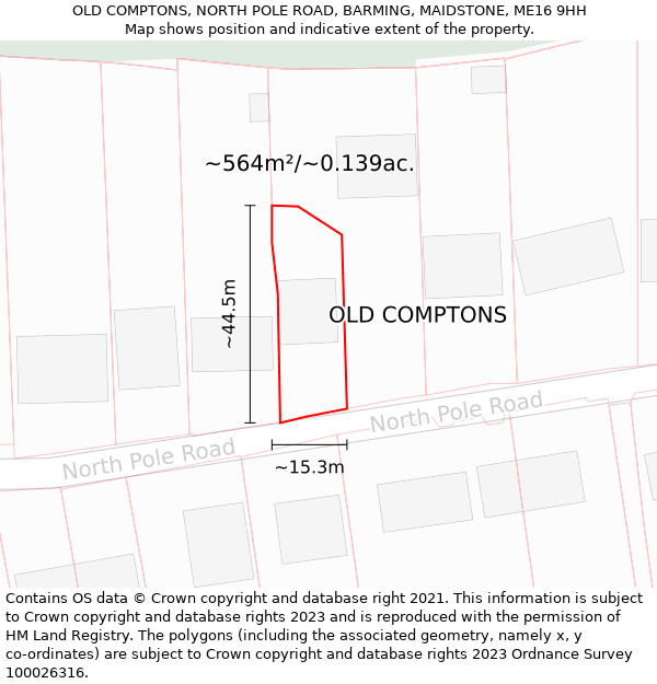 OLD COMPTONS, NORTH POLE ROAD, BARMING, MAIDSTONE, ME16 9HH: Plot and title map