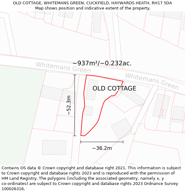 OLD COTTAGE, WHITEMANS GREEN, CUCKFIELD, HAYWARDS HEATH, RH17 5DA: Plot and title map