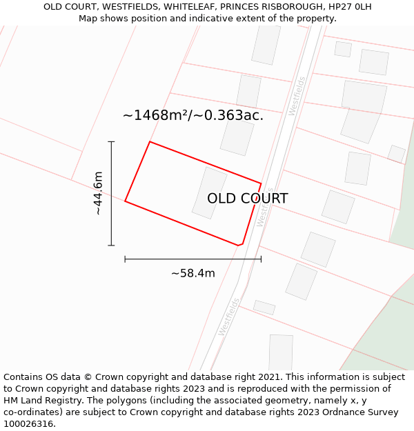 OLD COURT, WESTFIELDS, WHITELEAF, PRINCES RISBOROUGH, HP27 0LH: Plot and title map