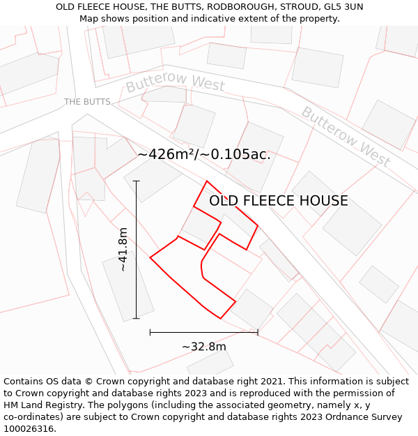 OLD FLEECE HOUSE, THE BUTTS, RODBOROUGH, STROUD, GL5 3UN: Plot and title map