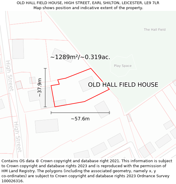 OLD HALL FIELD HOUSE, HIGH STREET, EARL SHILTON, LEICESTER, LE9 7LR: Plot and title map
