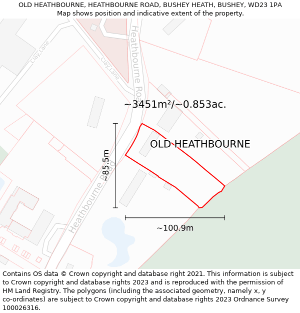 OLD HEATHBOURNE, HEATHBOURNE ROAD, BUSHEY HEATH, BUSHEY, WD23 1PA: Plot and title map