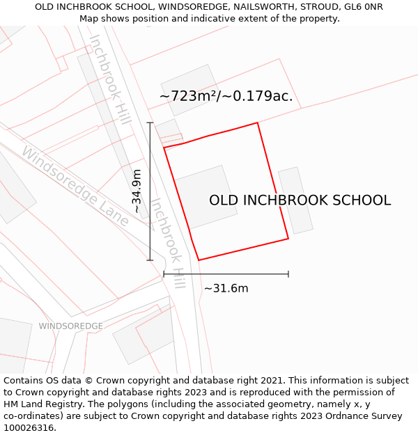 OLD INCHBROOK SCHOOL, WINDSOREDGE, NAILSWORTH, STROUD, GL6 0NR: Plot and title map