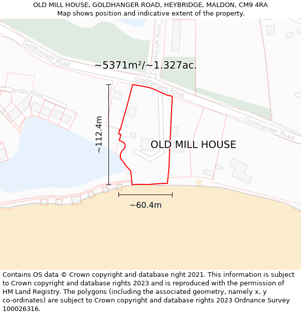 OLD MILL HOUSE, GOLDHANGER ROAD, HEYBRIDGE, MALDON, CM9 4RA: Plot and title map