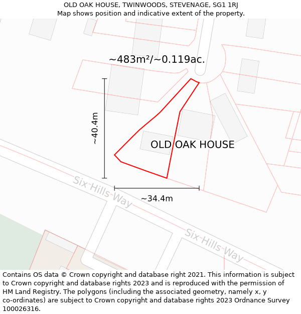 OLD OAK HOUSE, TWINWOODS, STEVENAGE, SG1 1RJ: Plot and title map