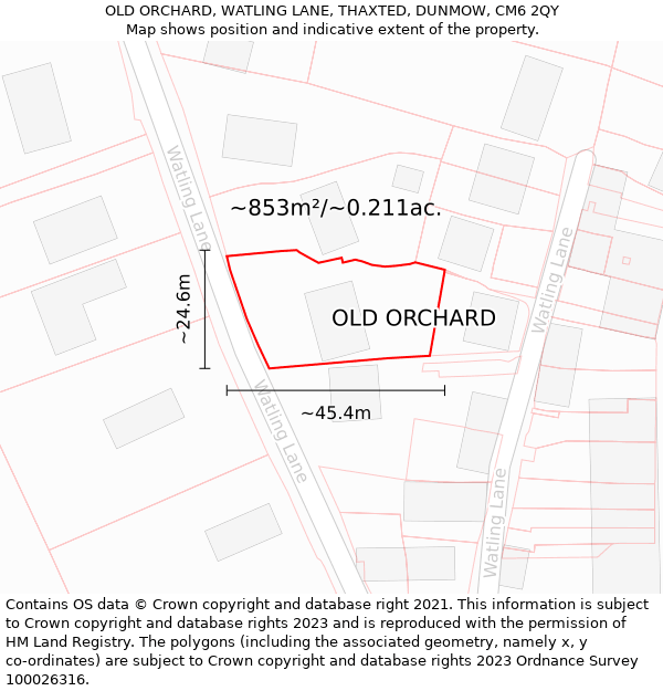 OLD ORCHARD, WATLING LANE, THAXTED, DUNMOW, CM6 2QY: Plot and title map