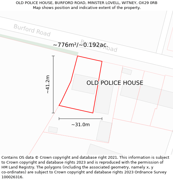OLD POLICE HOUSE, BURFORD ROAD, MINSTER LOVELL, WITNEY, OX29 0RB: Plot and title map