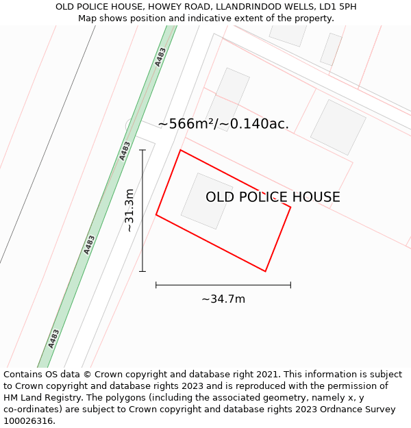OLD POLICE HOUSE, HOWEY ROAD, LLANDRINDOD WELLS, LD1 5PH: Plot and title map