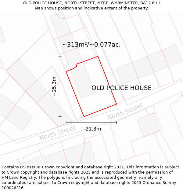 OLD POLICE HOUSE, NORTH STREET, MERE, WARMINSTER, BA12 6HH: Plot and title map