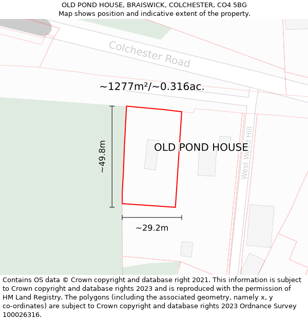 OLD POND HOUSE, BRAISWICK, COLCHESTER, CO4 5BG: Plot and title map