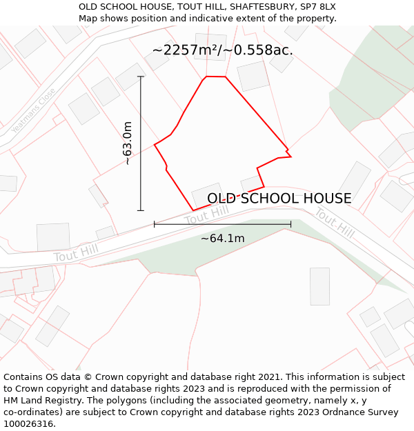 OLD SCHOOL HOUSE, TOUT HILL, SHAFTESBURY, SP7 8LX: Plot and title map