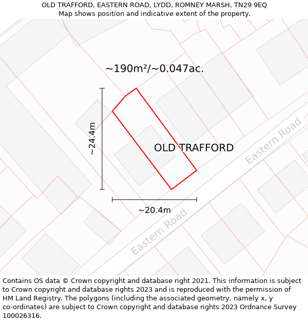 OLD TRAFFORD, EASTERN ROAD, LYDD, ROMNEY MARSH, TN29 9EQ: Plot and title map