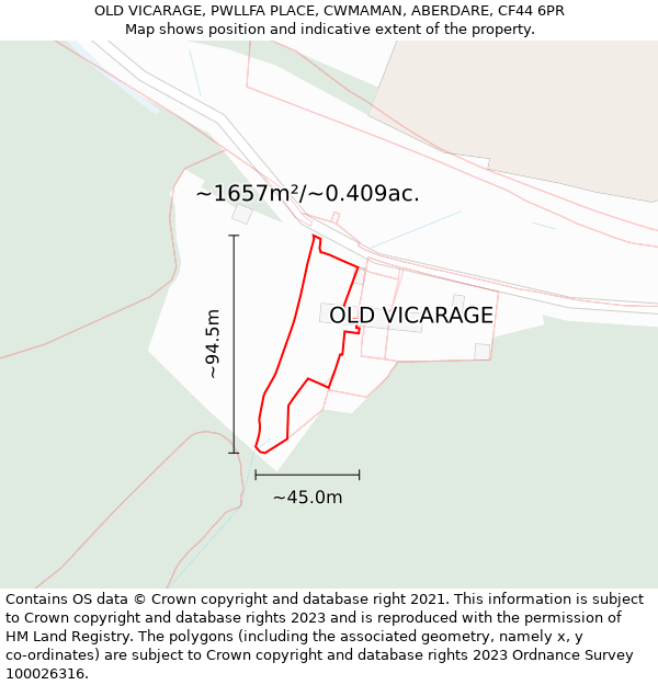 OLD VICARAGE, PWLLFA PLACE, CWMAMAN, ABERDARE, CF44 6PR: Plot and title map