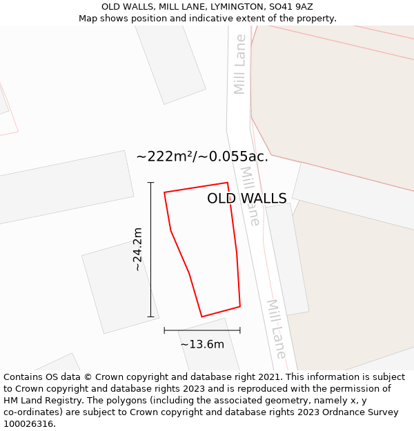 OLD WALLS, MILL LANE, LYMINGTON, SO41 9AZ: Plot and title map