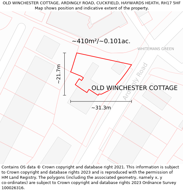 OLD WINCHESTER COTTAGE, ARDINGLY ROAD, CUCKFIELD, HAYWARDS HEATH, RH17 5HF: Plot and title map