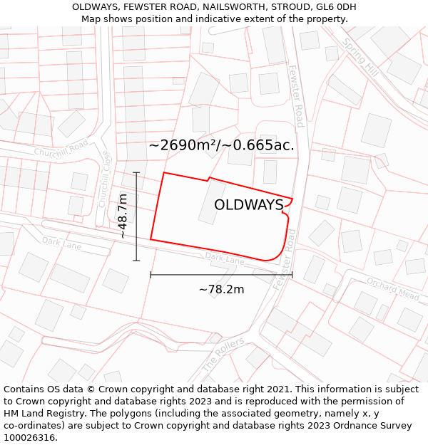 OLDWAYS, FEWSTER ROAD, NAILSWORTH, STROUD, GL6 0DH: Plot and title map