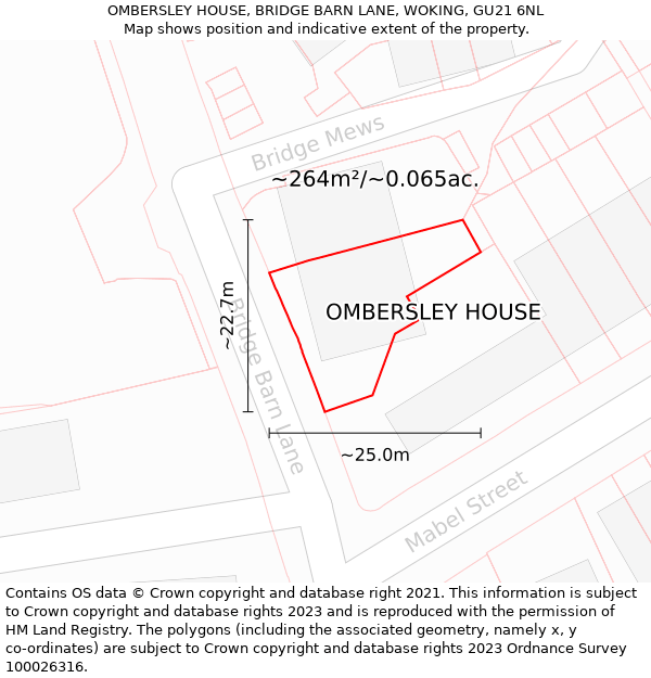 OMBERSLEY HOUSE, BRIDGE BARN LANE, WOKING, GU21 6NL: Plot and title map