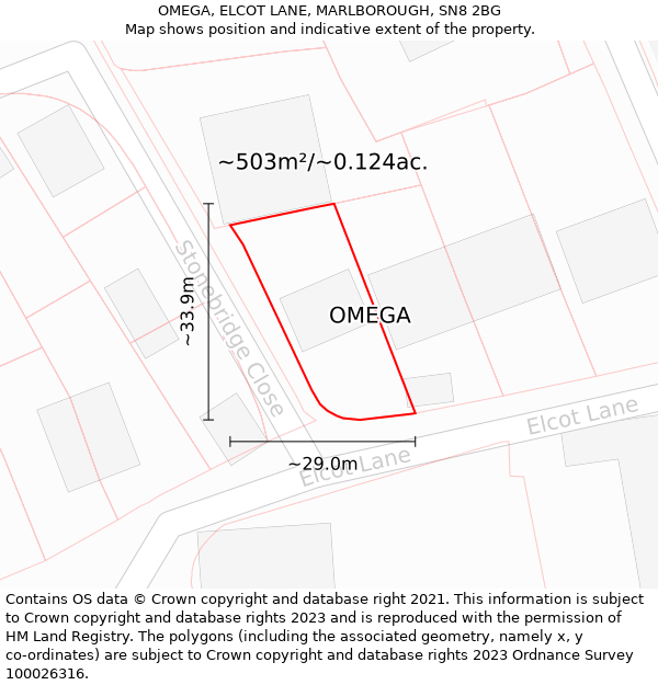 OMEGA, ELCOT LANE, MARLBOROUGH, SN8 2BG: Plot and title map