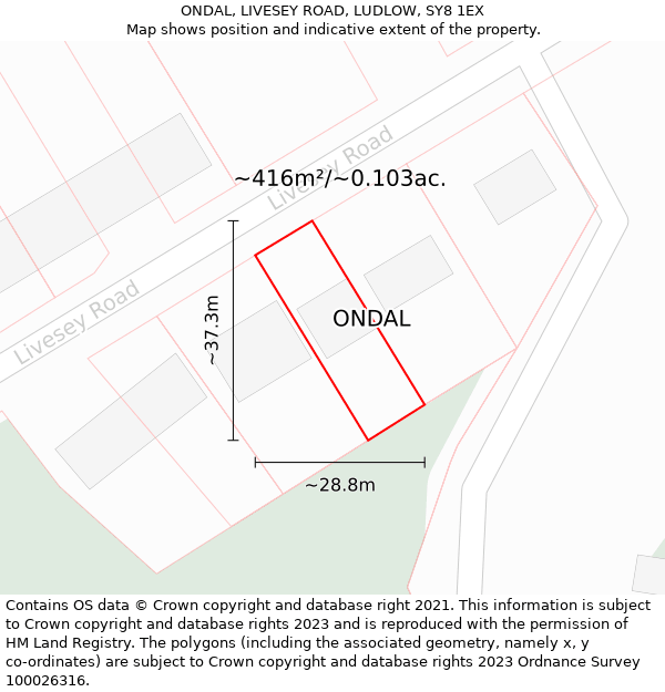 ONDAL, LIVESEY ROAD, LUDLOW, SY8 1EX: Plot and title map