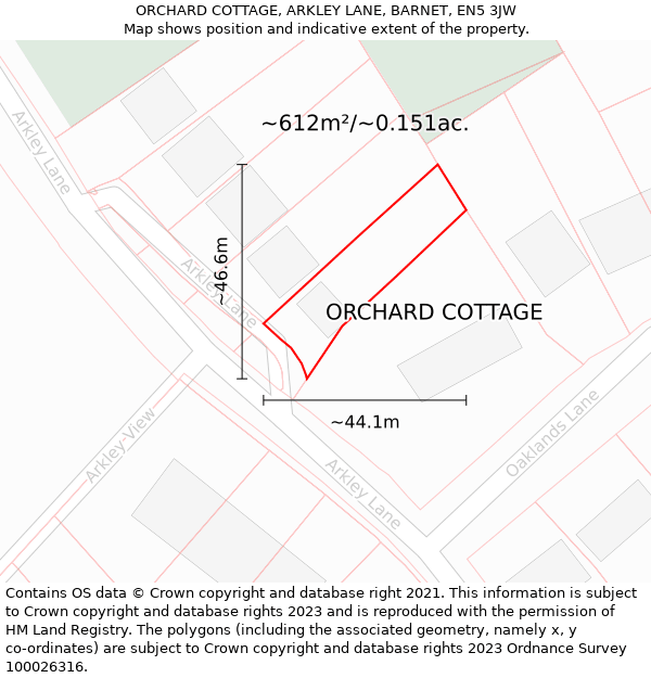 ORCHARD COTTAGE, ARKLEY LANE, BARNET, EN5 3JW: Plot and title map