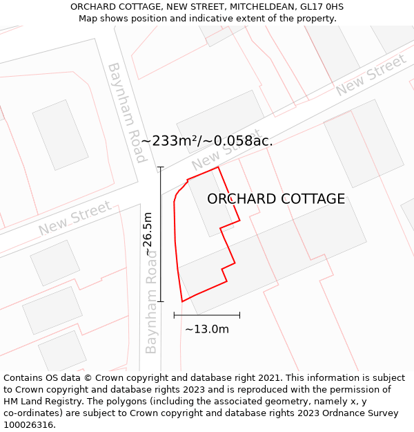 ORCHARD COTTAGE, NEW STREET, MITCHELDEAN, GL17 0HS: Plot and title map