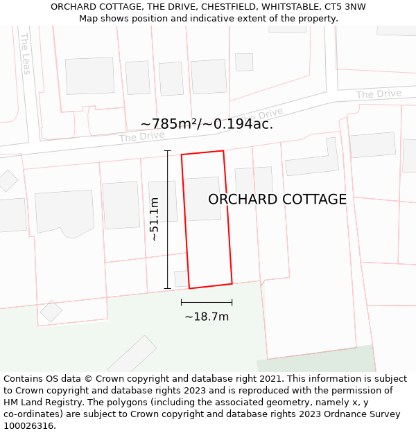 ORCHARD COTTAGE, THE DRIVE, CHESTFIELD, WHITSTABLE, CT5 3NW: Plot and title map