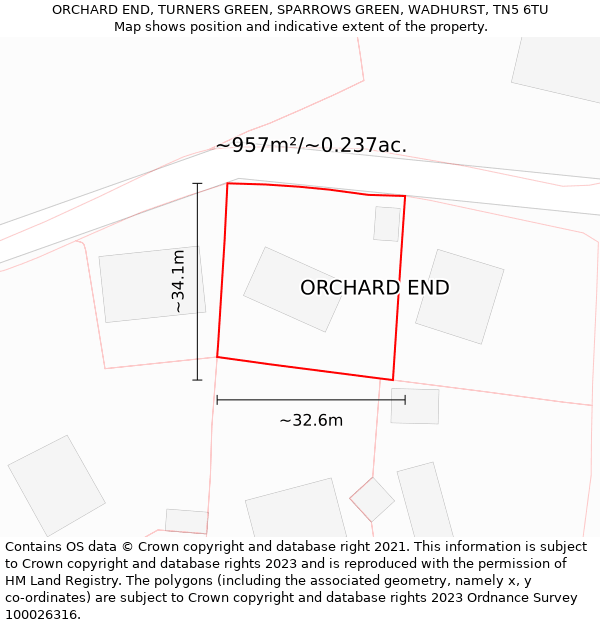 ORCHARD END, TURNERS GREEN, SPARROWS GREEN, WADHURST, TN5 6TU: Plot and title map