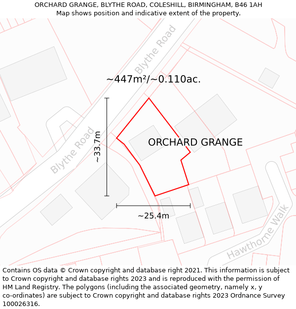 ORCHARD GRANGE, BLYTHE ROAD, COLESHILL, BIRMINGHAM, B46 1AH: Plot and title map