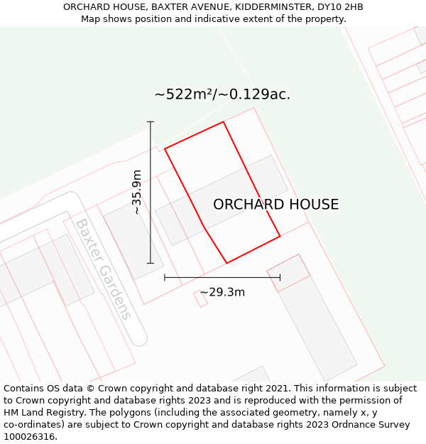 ORCHARD HOUSE, BAXTER AVENUE, KIDDERMINSTER, DY10 2HB: Plot and title map