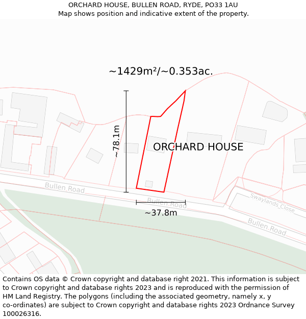 ORCHARD HOUSE, BULLEN ROAD, RYDE, PO33 1AU: Plot and title map