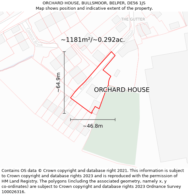 ORCHARD HOUSE, BULLSMOOR, BELPER, DE56 1JS: Plot and title map
