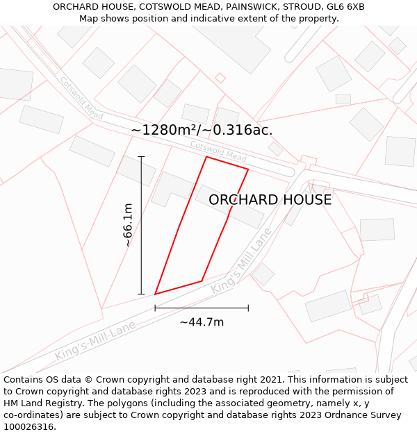 ORCHARD HOUSE, COTSWOLD MEAD, PAINSWICK, STROUD, GL6 6XB: Plot and title map