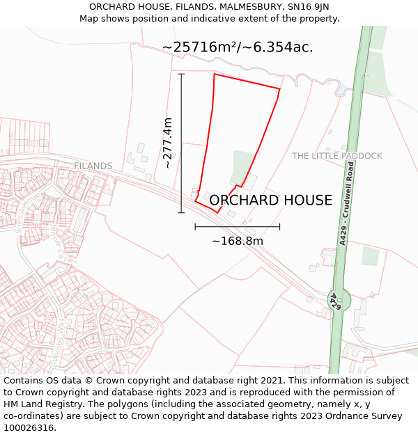 ORCHARD HOUSE, FILANDS, MALMESBURY, SN16 9JN: Plot and title map