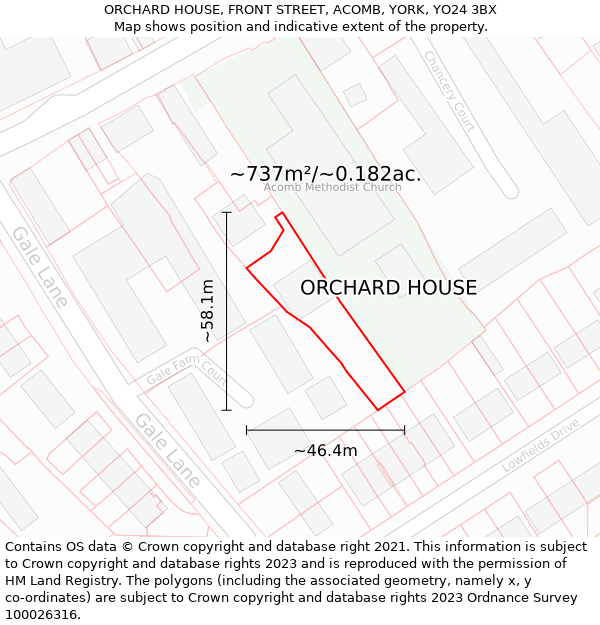 ORCHARD HOUSE, FRONT STREET, ACOMB, YORK, YO24 3BX: Plot and title map